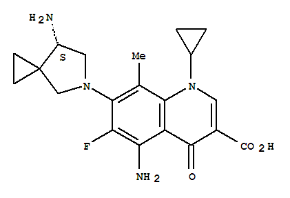 167888-07-5  3-Quinolinecarboxylicacid, 5-amino-7-[(7S)-7-amino-5-azaspiro[2.4]hept-5-yl]-1-cyclopropyl-6-fluoro-1,4-dihydro-8-methyl-4-oxo-,methanesulfonate (1:1)