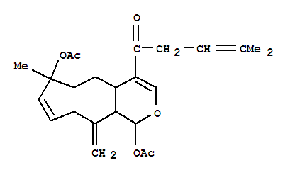 168075-14-7  3-Penten-1-one,1-[(1R,4aR,7R,8E,11aS)-1,7-bis(acetyloxy)-1,4a,5,6,7,10,11,11a-octahydro-7-methyl-11-methylenecyclonona[c]pyran-4-yl]-4-methyl-,rel-(-)- (9CI)