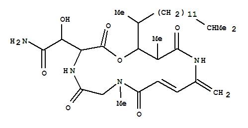 172923-79-4  1-Oxa-4,7,12-triazacyclopentadec-9-ene-3-acetamide,15-(1,13-dimethyltetradecyl)-a-hydroxy-7,14-dimethyl-11-methylene-2,5,8,13-tetraoxo-