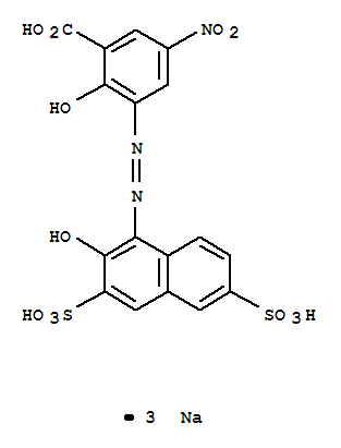 10253-86-8  Benzoic acid,2-hydroxy-3-[2-(2-hydroxy-3,6-disulfo-1-naphthalenyl)diazenyl]-5-nitro-, sodiumsalt (1:3)