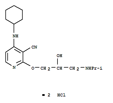 103607-58-5  3-Pyridinecarbonitrile,4-(cyclohexylamino)-2-[2-hydroxy-3-[(1-methylethyl)amino]propoxy]-,hydrochloride (1:2)