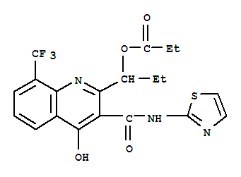 105504-93-6  3-Quinolinecarboxamide,4-hydroxy-2-[1-(1-oxopropoxy)propyl]-N-2-thiazolyl-8-(trifluoromethyl)-
