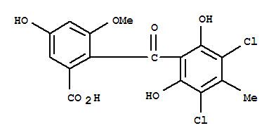 11029-16-6  Benzoic acid,2-(3,5-dichloro-2,6-dihydroxy-4-methylbenzoyl)-5-hydroxy-3-methoxy-