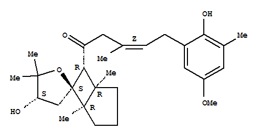 110351-75-2  3-Penten-1-one,1-[(1R,2'S,4'S,5R,7R)-dihydro-4'-hydroxy-1,5,5',5'-tetramethylspiro[bicyclo[3.2.0]heptane-6,2'(3'H)-furan]-7-yl]-5-(2-hydroxy-5-methoxy-3-methylphenyl)-3-methyl-,(3Z)-