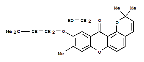 114515-19-4  2H,12H-Pyrano[2,3-a]xanthen-12-one,11-(hydroxymethyl)-2,2,9-trimethyl-10-[(3-methyl-2-buten-1-yl)oxy]-