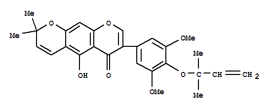 115712-89-5  2H,6H-Benzo[1,2-b:5,4-b']dipyran-6-one,7-[4-[(1,1-dimethyl-2-propenyl)oxy]-3,5-dimethoxyphenyl]-5-hydroxy-2,2-dimethyl-(9CI)