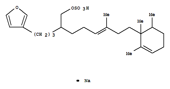 116302-39-7  3-Furanpentanol, b-[(3E)-4-methyl-6-[(1R,6S)-1,2,6-trimethyl-2-cyclohexen-1-yl]-3-hexenyl]-,3-(hydrogen sulfate), sodium salt (1:1), rel-