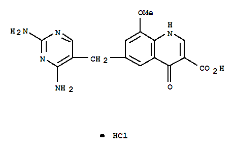 116380-63-3  3-Quinolinecarboxylicacid, 6-[(2,4-diamino-5-pyrimidinyl)methyl]-1,4-dihydro-8-methoxy-4-oxo-,hydrochloride (1:1)