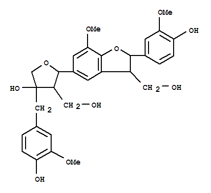 119403-23-5  3-Benzofuranmethanol,2,3-dihydro-2-(4-hydroxy-3-methoxyphenyl)-7-methoxy-5-[tetrahydro-4-hydroxy-4-[(4-hydroxy-3-methoxyphenyl)methyl]-3-(hydroxymethyl)-2-furanyl]-(9CI)