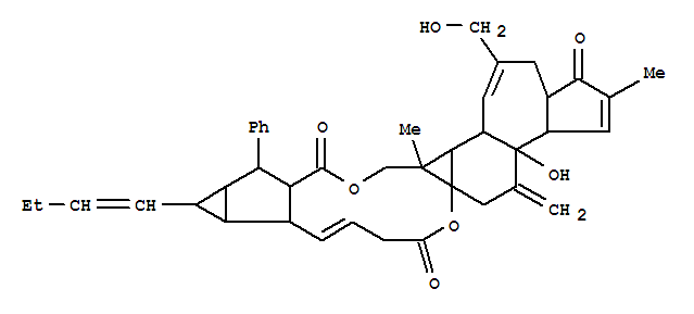 120583-63-3  1H,7H-Azuleno[5'',4'':3',4']benzo[1',2':1,3]cyclopropa[1,2-b]cyclopropa[3,4]cyclopenta[1,2-g][1,5]dioxacyclododecin-1,7,13(8H)-trione,11-(1E)-1-butenyl-3a,3b,4,5,10a,10b,11,11a,12,12a,15,15a,15b,15c,18,18a-hexadecahydro-3b-hydroxy-17-(hydroxymethyl)-2,15a