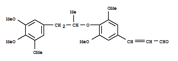 126176-84-9  2-Propenal,3-[3,5-dimethoxy-4-[1-methyl-2-(3,4,5-trimethoxyphenyl)ethoxy]phenyl]- (9CI)