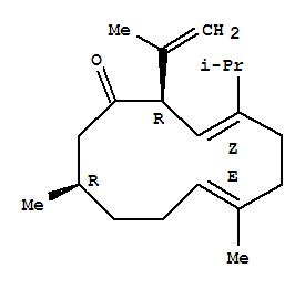 130575-02-9  3,7-Cyclododecadien-1-one,7,11-dimethyl-2-(1-methylethenyl)-4-(1-methylethyl)-, (2R,3Z,7E,11R)-rel-(+)-