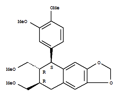 145459-30-9  Naphtho[2,3-d]-1,3-dioxole,5-(3,4-dimethoxyphenyl)-5,6,7,8-tetrahydro-6,7-bis(methoxymethyl)-,(5R,6S,7S)-rel-(+)-