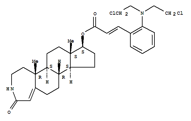 147151-63-1  2-Propenoic acid,3-[2-[bis(2-chloroethyl)amino]phenyl]-,(5aR,5bS,7aS,8S,10aS,10bR)-2,3,4,5,5a,5b,6,7,7a,8,9,10,10a,10b,11,12-hexadecahydro-5a,7a-dimethyl-2-oxocyclopenta[5,6]naphth[1,2-d]azepin-8-ylester