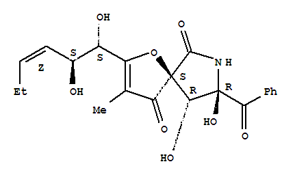 149792-62-1  1-Oxa-7-azaspiro[4.4]non-2-ene-4,6-dione,8-benzoyl-2-[(1S,2S,3Z)-1,2-dihydroxy-3-hexen-1-yl]-8,9-dihydroxy-3-methyl-,(5S,8R,9R)-