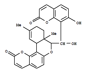 152551-90-1  2H,8H-[2]Benzopyrano[3,4-h]-1-benzopyran-2-one,8a,9,10,12a-tetrahydro-8-[hydroxy(7-hydroxy-2-oxo-2H-1-benzopyran-8-yl)methyl]-8a,11-dimethyl-(9CI)