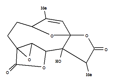 153150-81-3  2H,8H-4,6a-Epoxy-10,1a-(epoxymethano)oxireno[4,5]cyclodeca[1,2-b]furan-8,12-dione,3,4,9,9a,10,10a-hexahydro-9a-hydroxy-5,9-dimethyl-,(1aR,4R,6aR,9S,9aS,10S,10aR)-rel-(+)- (9CI)