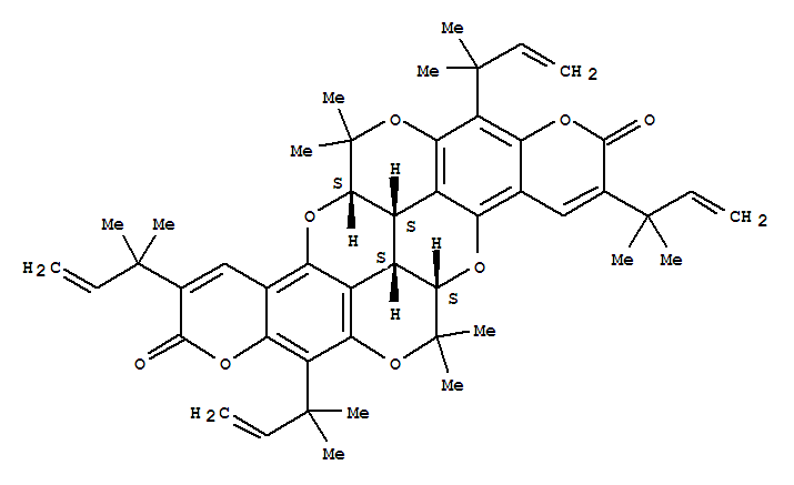 155233-22-0  2H,10H-1,5,7,9,13,15-Hexaoxapyranthrene-2,10-dione,3,8,11,16-tetrakis(1,1-dimethyl-2-propenyl)-5a,6,13a,14,15c,15d-hexahydro-6,6,14,14-tetramethyl-,(5aR,13aR,15cR,15dR)-rel- (9CI)