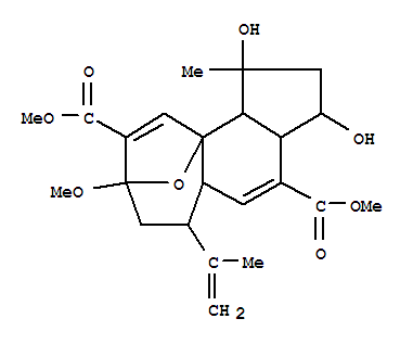 157143-53-8  1H-8,10a-Epoxycyclohept[e]indene-4,9-dicarboxylicacid,2,3,3a,5a,6,7,8,10b-octahydro-1,3-dihydroxy-8-methoxy-1-methyl-6-(1-methylethenyl)-,dimethyl ester, (1S,3R,3aR,5aS,6R,8S,10aR,10bS)- (9CI)