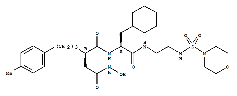 157549-53-6  Butanediamide,N1-[(1S)-1-(cyclohexylmethyl)-2-[[2-[(4-morpholinylsulfonyl)amino]ethyl]amino]-2-oxoethyl]-N4-hydroxy-2-[3-(4-methylphenyl)propyl]-,(2R)-