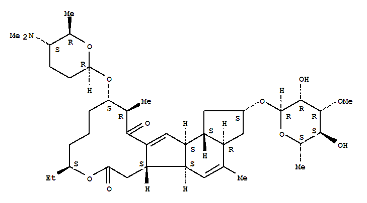 159195-04-7  1H-as-Indaceno[3,2-d]oxacyclododecin-7,15-dione,2-[(6-deoxy-3-O-methyl-a-L-mannopyranosyl)oxy]-13-[[(2R,5S,6R)-5-(dimethylamino)tetrahydro-6-methyl-2H-pyran-2-yl]oxy]-9-ethyl-2,3,3a,5a,5b,6,9,10,11,12,13,14,16a,16b-tetradecahydro-4,14-dimethyl-,(2S,3aR,5a