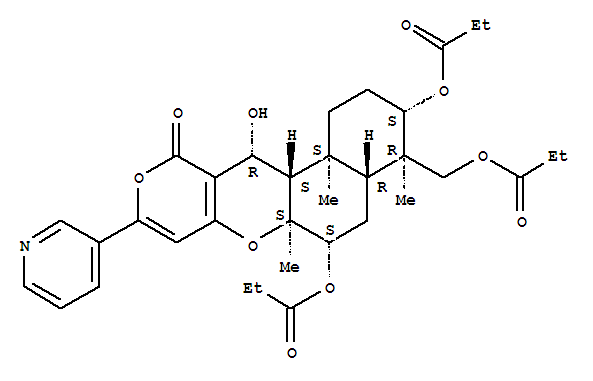 165467-59-4  2H,11H-Naphtho[2,1-b]pyrano[3,4-e]pyran-11-one,1,3,4,4a,5,6,6a,12,12a,12b-decahydro-12-hydroxy-4,6a,12b-trimethyl-3,6-bis(1-oxopropoxy)-4-[(1-oxopropoxy)methyl]-9-(3-pyridinyl)-,(3S,4R,4aR,6S,6aS,12R,12aS,12bS)-