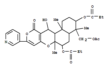 165467-60-7  2H,11H-Naphtho[2,1-b]pyrano[3,4-e]pyran-11-one,4-[(acetyloxy)methyl]-1,3,4,4a,5,6,6a,12,12a,12b-decahydro-12-hydroxy-4,6a,12b-trimethyl-3,6-bis(1-oxopropoxy)-9-(3-pyridinyl)-,(3S,4R,4aR,6S,6aS,12R,12aS,12bS)- (9CI)