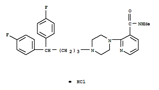 169527-39-3  3-Pyridinecarboxamide,2-[4-[4,4-bis(4-fluorophenyl)butyl]-1-piperazinyl]-N-methyl-, hydrochloride(1:1)
