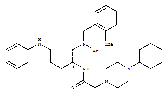 170567-08-5  1-Piperazineacetamide,N-[(1R)-2-[acetyl[(2-methoxyphenyl)methyl]amino]-1-(1H-indol-3-ylmethyl)ethyl]-4-cyclohexyl-