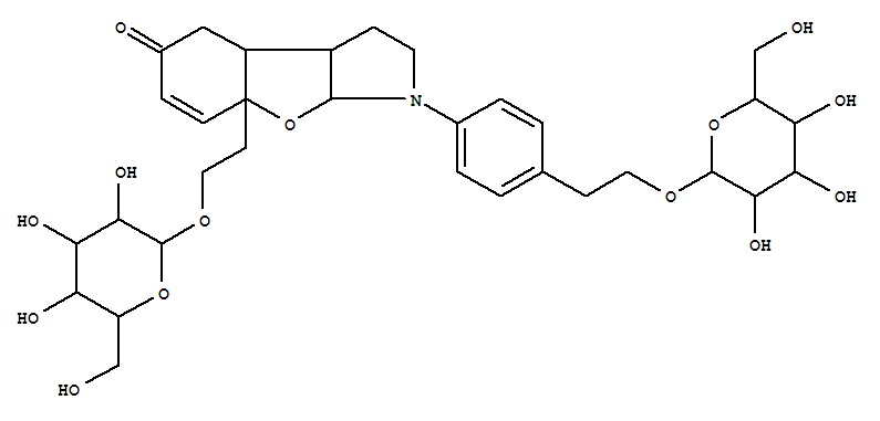 172924-27-5  1H-Benzofuro[2,3-b]pyrrol-5(4H)-one,7a-[2-(b-D-glucopyranosyloxy)ethyl]-1-[4-[2-(b-D-glucopyranosyloxy)ethyl]phenyl]-2,3,3a,3b,7a,8a-hexahydro-,(3aa,3bb,7ab,8aa)- (9CI)