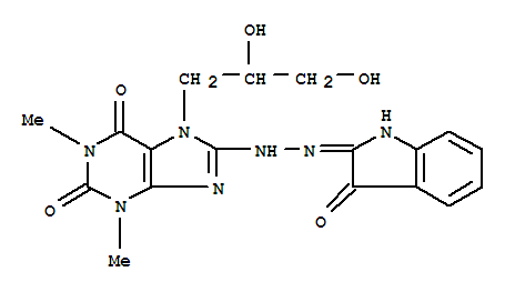 102367-55-5  1H-Purine-2,6-dione,7-(2,3-dihydroxypropyl)-3,7-dihydro-1,3-dimethyl-8-[2-(3-oxo-3H-indol-2-yl)hydrazinyl]-