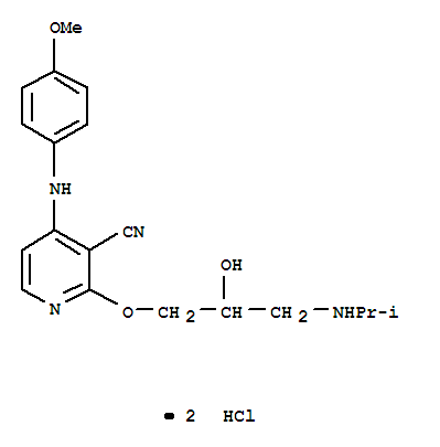 103607-56-3  3-Pyridinecarbonitrile,2-[2-hydroxy-3-[(1-methylethyl)amino]propoxy]-4-[(4-methoxyphenyl)amino]-,hydrochloride (1:2)