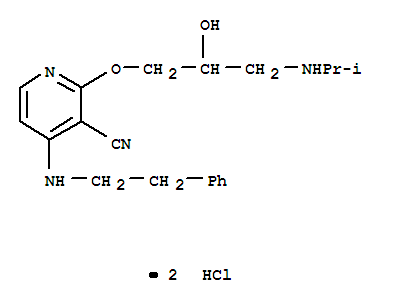 103607-57-4  3-Pyridinecarbonitrile,2-[2-hydroxy-3-[(1-methylethyl)amino]propoxy]-4-[(2-phenylethyl)amino]-,hydrochloride (1:2)