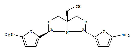 104445-27-4  1H,3H,5H-Oxazolo[3,4-c]oxazole-7a(7H)-methanol,3,5-bis(5-nitro-2-furanyl)-, (3a,5b,7aa)- (9CI)