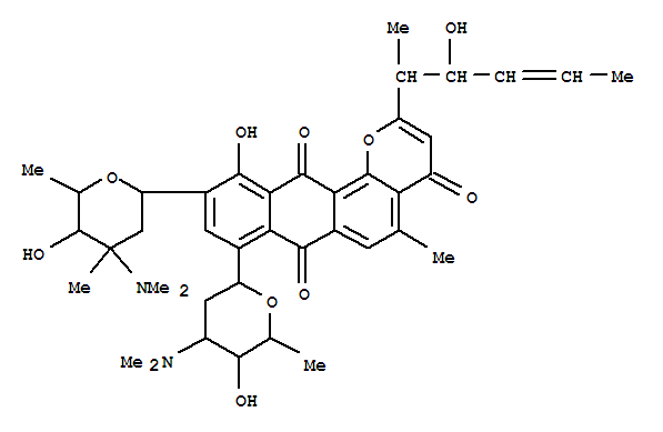 108112-82-9  4H-Anthra[1,2-b]pyran-4,7,12-trione,11-hydroxy-2-(2-hydroxy-1-methyl-3-pentenyl)-5-methyl-8-[2,3,6-trideoxy-3-(dimethylamino)-b-D-arabino-hexopyranosyl]-10-[2,3,6-trideoxy-3-(dimethylamino)-3-C-methyl-b-D-ribo-hexopyranosyl]- (9CI)