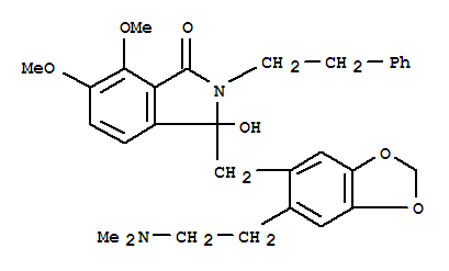 108906-89-4  1H-Isoindol-1-one,3-[[6-[2-(dimethylamino)ethyl]-1,3-benzodioxol-5-yl]methyl]-2,3-dihydro-3-hydroxy-6,7-dimethoxy-2-(2-phenylethyl)-(9CI)