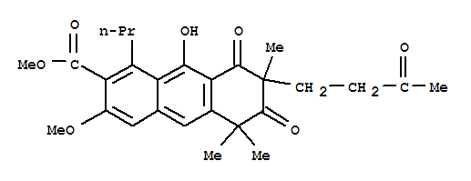 109872-45-9  2-Anthracenecarboxylicacid,5,6,7,8-tetrahydro-9-hydroxy-3-methoxy-5,5,7-trimethyl-6,8-dioxo-7-(3-oxobutyl)-1-propyl-,methyl ester (9CI)