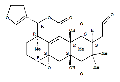 113625-61-9  1H,3H,4H-Furo[3',2':7,8]oxireno[4,4a]anthra[1,9-cd]pyran-1,8,11(3aH,9H)-trione,3-(3-furanyl)-5,5a,7,7a,9a,10,12a,12b-octahydro-7a,12b-dihydroxy-3a,9,9,12a-tetramethyl-,(3R,3aR,5aR,6aS,7aS,9aS,12aS,12bR)- (9CI)