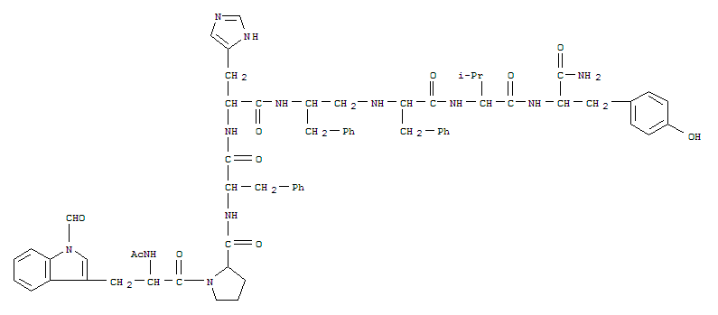 114376-16-8  L-Tyrosinamide,N-[2-[[N-[N-[1-(N-acetyl-1-formyl-L-tryptophyl)-L-prolyl]-L-phenylalanyl]-L-histidyl]amino]-3-phenylpropyl]-L-phenylalanyl-L-valyl-,(S)- (9CI)