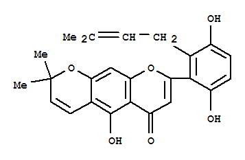 114727-97-8  2H,6H-Benzo[1,2-b:5,4-b']dipyran-6-one,8-[3,6-dihydroxy-2-(3-methyl-2-buten-1-yl)phenyl]-5-hydroxy-2,2-dimethyl-