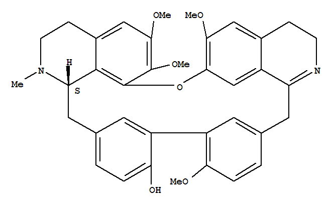 116064-69-8  2H,16H-1,24-Etheno-6,10:11,15-dimethenopyrido[2',3':17,18]oxacycloeicosino[2,3,4-ij]isoquinolin-12-ol,3,5,16a,17,18,19-hexahydro-9,21,22,26-tetramethoxy-17-methyl-, (16aS)- (9CI)