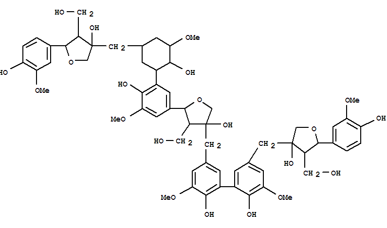 119420-39-2  [1,1'-Biphenyl]-2,2'-diol,3,3'-dimethoxy-5-[[tetrahydro-3-hydroxy-5-[4-hydroxy-3-[2-hydroxy-3-methoxy-5-[[tetrahydro-3-hydroxy-5-(4-hydroxy-3-methoxyphenyl)-4-(hydroxymethyl)-3-furanyl]methyl]cyclohexyl]-5-methoxyphenyl]-4-(hydroxymethyl)-3-furanyl]methyl