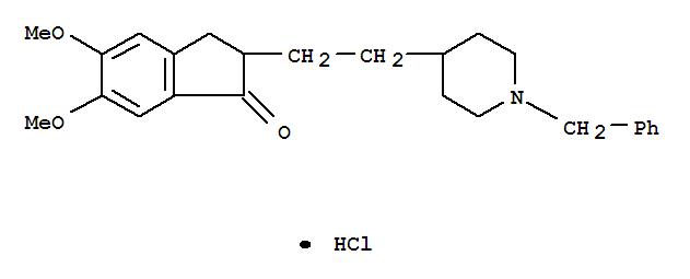 120011-98-5  1H-Inden-1-one,2,3-dihydro-5,6-dimethoxy-2-[2-[1-(phenylmethyl)-4-piperidinyl]ethyl]-,hydrochloride (1:1)