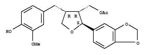 120931-63-7  3-Furanmethanol,2-(1,3-benzodioxol-5-yl)tetrahydro-4-[(4-hydroxy-3-methoxyphenyl)methyl]-,3-acetate, (2S,3R,4R)-