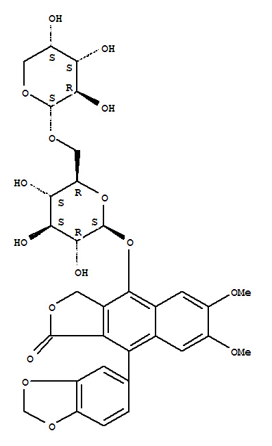 133084-20-5  Naphtho[2,3-c]furan-1(3H)-one,4-[(6-O-a-L-arabinopyranosyl-b-D-glucopyranosyl)oxy]-9-(1,3-benzodioxol-5-yl)-6,7-dimethoxy-