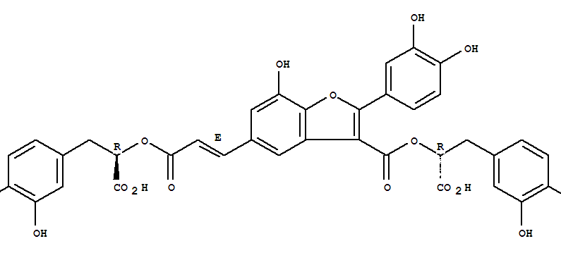 144608-09-3  3-Benzofurancarboxylicacid,5-[(1E)-3-[(1R)-1-carboxy-2-(3,4-dihydroxyphenyl)ethoxy]-3-oxo-1-propen-1-yl]-2-(3,4-dihydroxyphenyl)-7-hydroxy-,3-[(1R)-1-carboxy-2-(3,4-dihydroxyphenyl)ethyl] ester