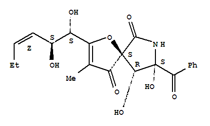 149883-42-1  1-Oxa-7-azaspiro[4.4]non-2-ene-4,6-dione,8-benzoyl-2-[(1S,2S,3Z)-1,2-dihydroxy-3-hexen-1-yl]-8,9-dihydroxy-3-methyl-,(5S,8S,9R)-