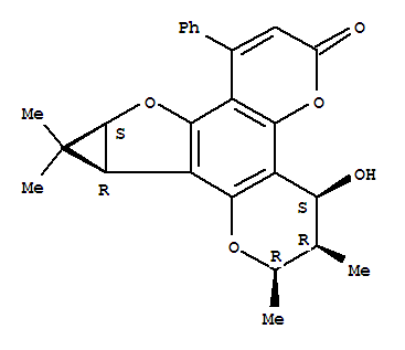 152187-39-8  2H,6H,10H-Cyclopropa[4,5]furo[2,3-h]pyrano[2,3-f]-1-benzopyran-6-one,3,4,9a,10a-tetrahydro-4-hydroxy-2,3,10,10-tetramethyl-8-phenyl-,(2R,3R,4S,9aS,10aR)-