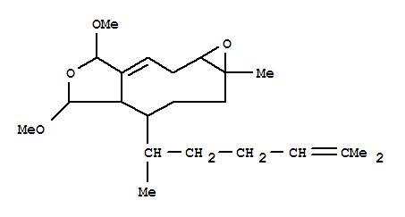 152340-06-2  4H-Oxireno[5,6]cyclonona[1,2-c]furan,7-(1,5-dimethyl-4-hexenyl)-1a,2,6,6a,7,8,9,9a-octahydro-4,6-dimethoxy-9a-methyl-(9CI)