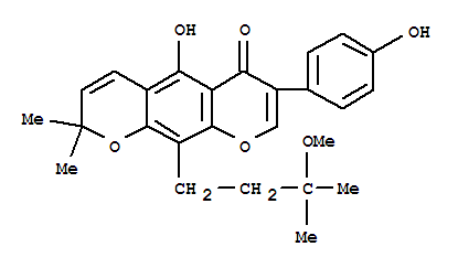 159736-33-1  2H,6H-Benzo[1,2-b:5,4-b']dipyran-6-one,5-hydroxy-7-(4-hydroxyphenyl)-10-(3-methoxy-3-methylbutyl)-2,2-dimethyl- (9CI)